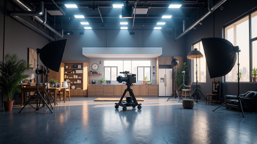 短视频制作,蓝色背景,明亮自然光,创意拍摄场景